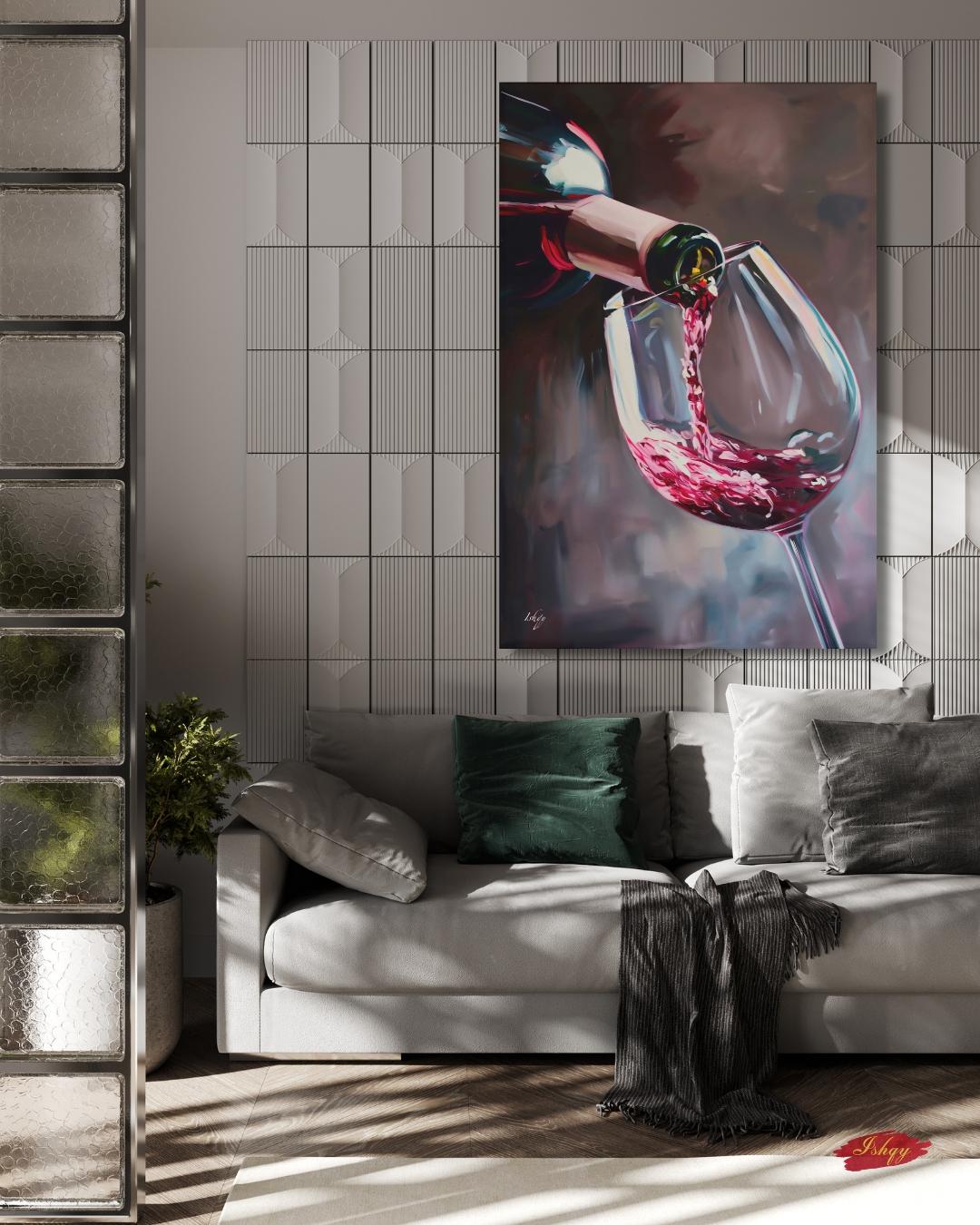 Red Wine Wall Art, Wine Pour Canvas Print, Moody Kitchen Bar Decor, Wine Lover Gift, Dining Room Framed Canvas, Housewarming Gift