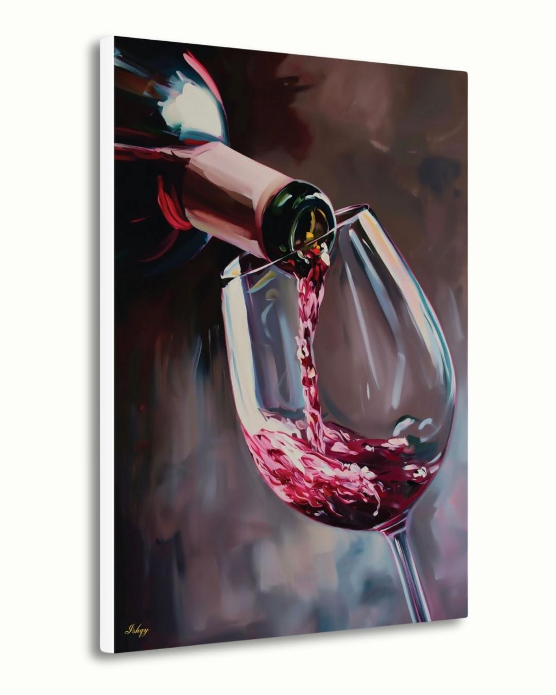 Red Wine Pouring Wall Art Print, Canvas, Framed Canvas, Large Wine Glass Painting for Modern Kitchen Bar Dining Room Decor, Wine Lover Gift