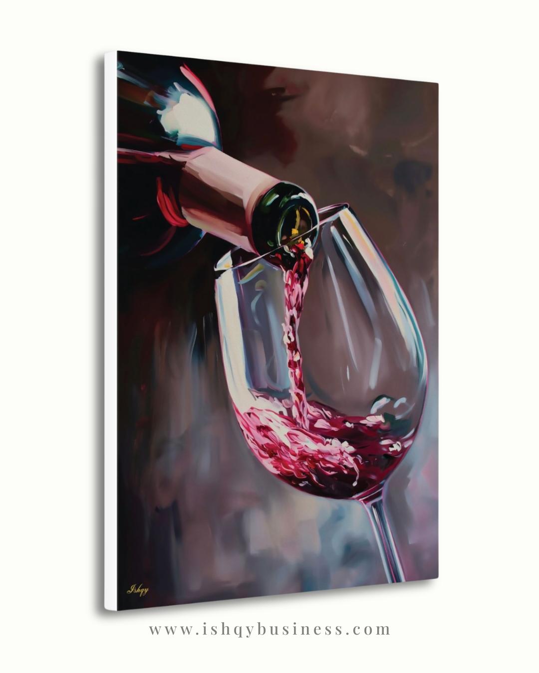 Red Wine Wall Art, Wine Pour Canvas Print, Moody Kitchen Bar Decor, Wine Lover Gift, Dining Room Framed Canvas, Housewarming Gift