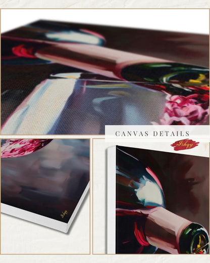 Red Wine Pouring Wall Art Print, Canvas, Framed Canvas, Large Wine Glass Painting for Modern Kitchen Bar Dining Room Decor, Wine Lover Gift