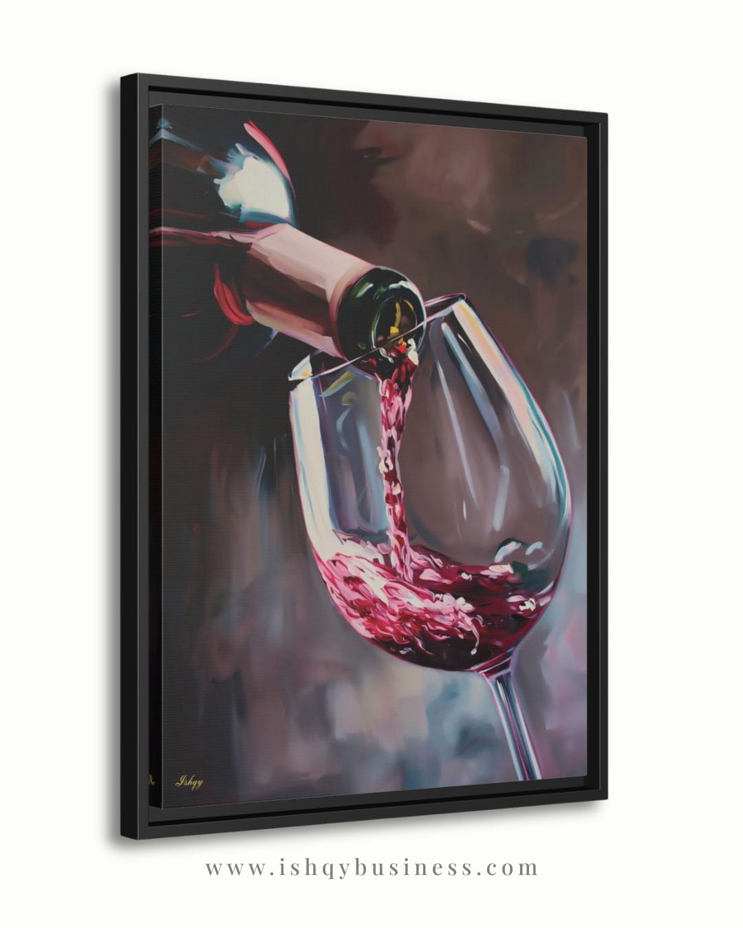 Red Wine Wall Art, Wine Pour Canvas Print, Moody Kitchen Bar Decor, Wine Lover Gift, Dining Room Framed Canvas, Housewarming Gift