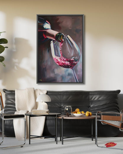 Red Wine Wall Art, Wine Pour Canvas Print, Moody Kitchen Bar Decor, Wine Lover Gift, Dining Room Framed Canvas, Housewarming Gift