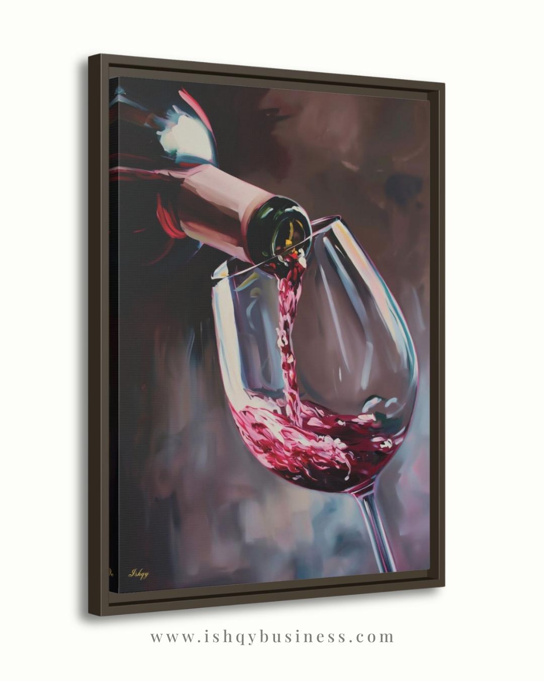 Red Wine Wall Art, Wine Pour Canvas Print, Moody Kitchen Bar Decor, Wine Lover Gift, Dining Room Framed Canvas, Housewarming Gift