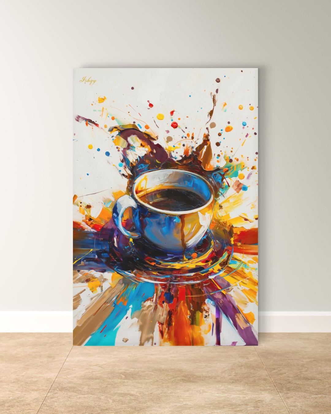 Coffee Wall Art, Abstract Coffee Cup Canvas, Colorful Espresso Painting, Modern Kitchen Decor, Cafe Bar Home Artwork