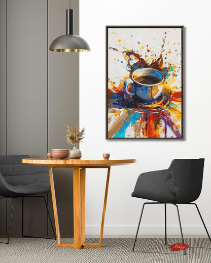 Coffee Wall Art, Abstract Coffee Cup Canvas, Colorful Espresso Painting, Modern Kitchen Decor, Cafe Bar Home Artwork