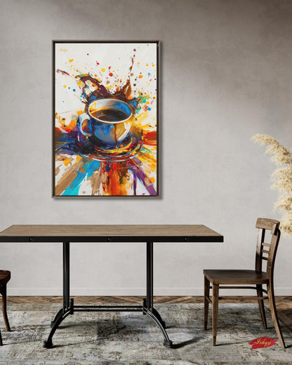 Coffee Wall Art, Abstract Coffee Cup Canvas, Colorful Espresso Painting, Modern Kitchen Decor, Cafe Bar Home Artwork