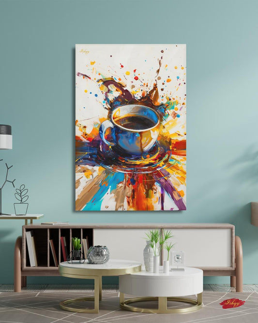Coffee Wall Art, Abstract Coffee Cup Canvas, Colorful Espresso Painting, Modern Kitchen Decor, Cafe Bar Home Artwork