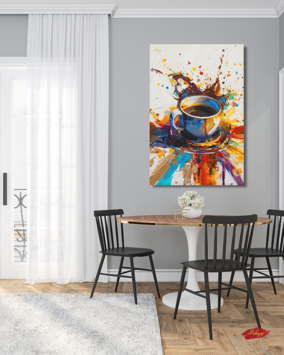 Coffee Wall Art, Abstract Coffee Cup Canvas, Colorful Espresso Painting, Modern Kitchen Decor, Cafe Bar Home Artwork