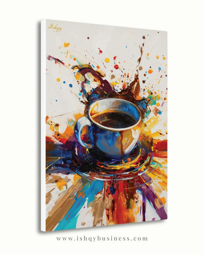 Coffee Wall Art, Abstract Coffee Cup Canvas, Colorful Espresso Painting, Modern Kitchen Decor, Cafe Bar Home Artwork