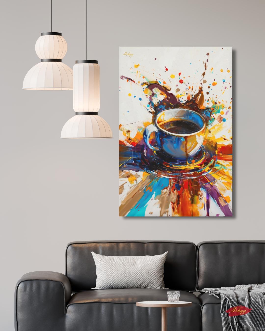 Coffee Wall Art, Abstract Coffee Cup Canvas, Colorful Espresso Painting, Modern Kitchen Decor, Cafe Bar Home Artwork