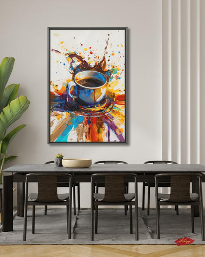 Coffee Wall Art, Abstract Coffee Cup Canvas, Colorful Espresso Painting, Modern Kitchen Decor, Cafe Bar Home Artwork