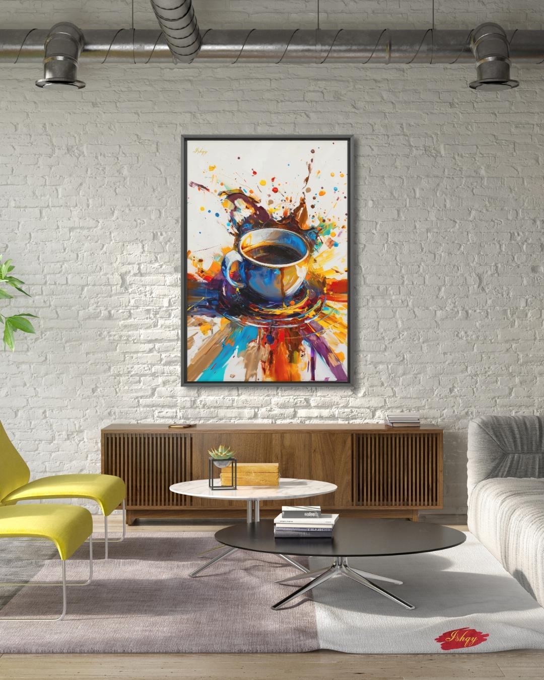 Coffee Wall Art, Abstract Coffee Cup Canvas, Colorful Espresso Painting, Modern Kitchen Decor, Cafe Bar Home Artwork