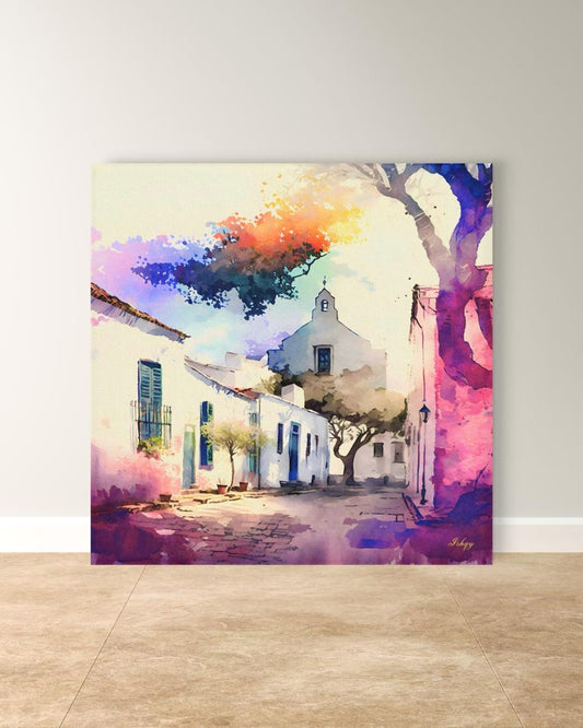 Uruguay Wall Art Colonia del Sacramento Print | Colorful Street Painting Travel Canvas | South America Decor Vibrant Home Wall Artwork