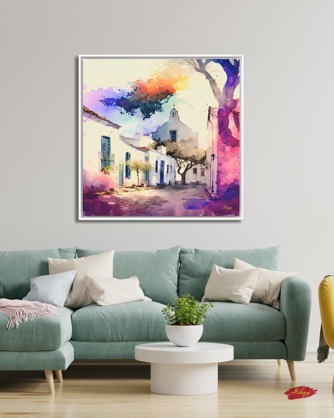 Uruguay Wall Art Colonia del Sacramento Print | Colorful Street Painting Travel Canvas | South America Decor Vibrant Home Wall Artwork