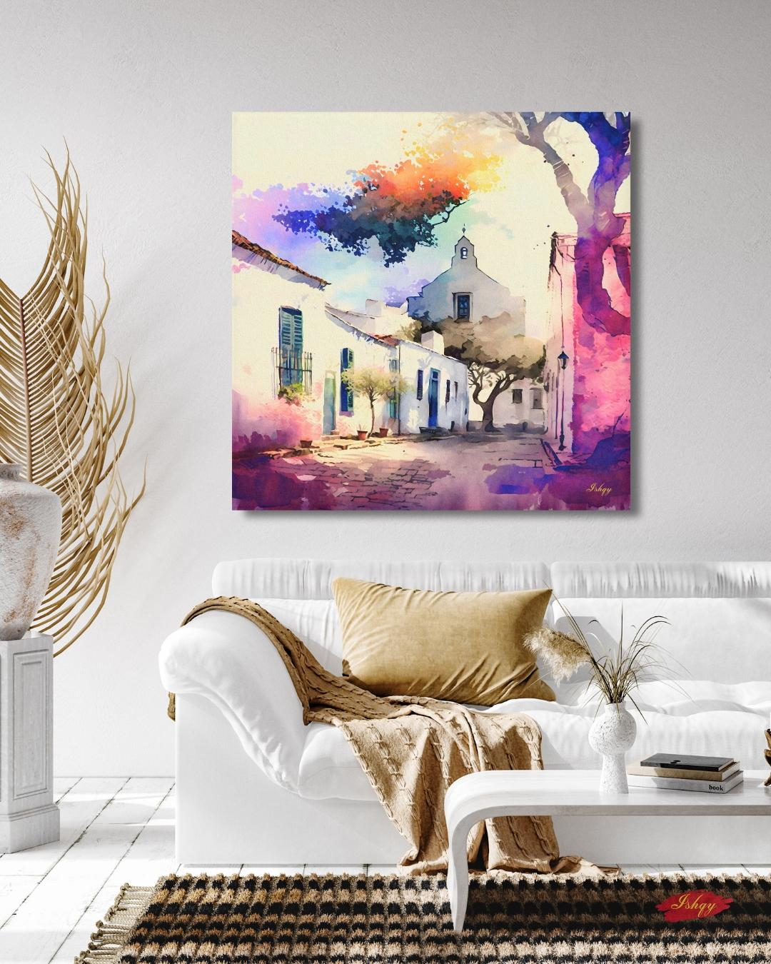 Uruguay Wall Art Colonia del Sacramento Print | Colorful Street Painting Travel Canvas | South America Decor Vibrant Home Wall Artwork