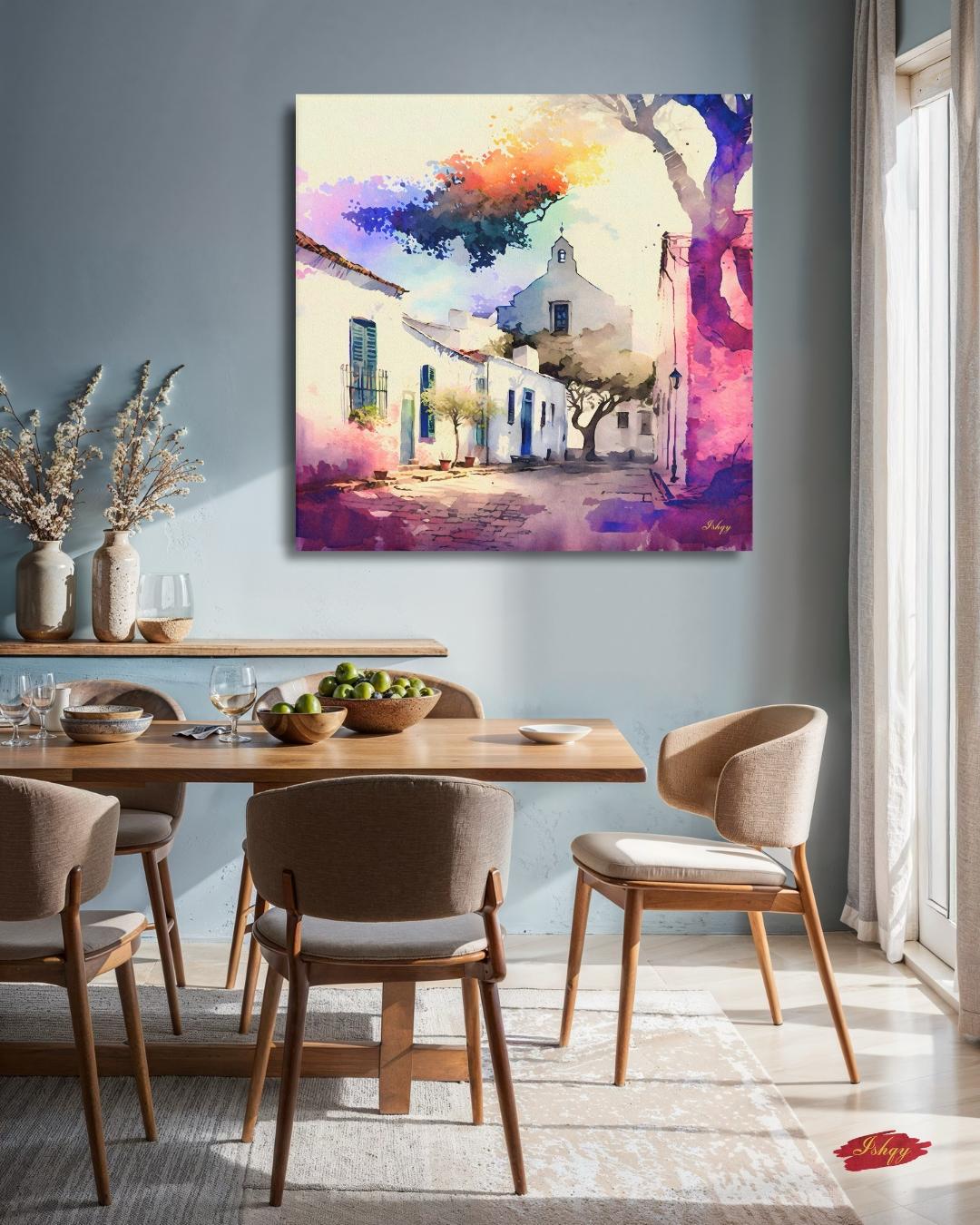 Uruguay Wall Art Colonia del Sacramento Print | Colorful Street Painting Travel Canvas | South America Decor Vibrant Home Wall Artwork