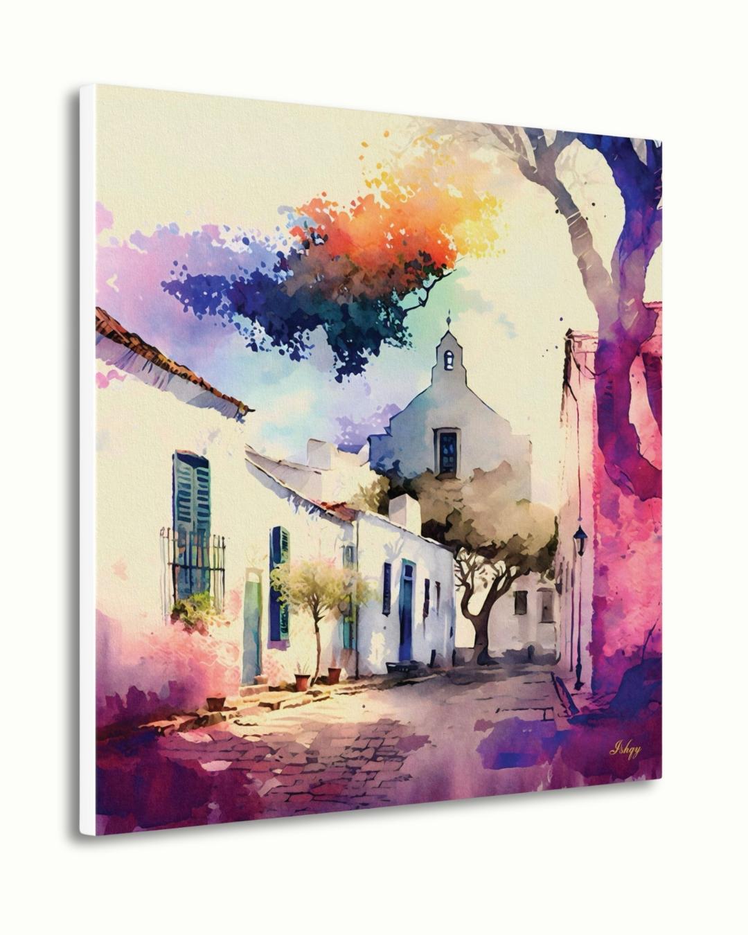 Uruguay Wall Art Colonia del Sacramento Print | Colorful Street Painting Travel Canvas | South America Decor Vibrant Home Wall Artwork
