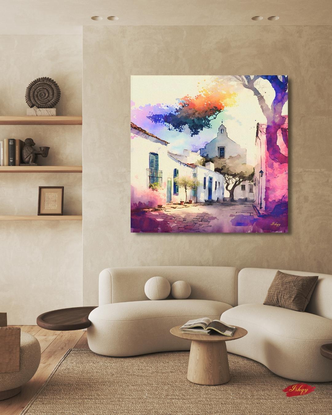 Uruguay Wall Art Colonia del Sacramento Print | Colorful Street Painting Travel Canvas | South America Decor Vibrant Home Wall Artwork