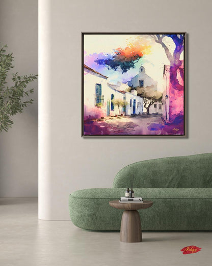 Uruguay Wall Art Colonia del Sacramento Print | Colorful Street Painting Travel Canvas | South America Decor Vibrant Home Wall Artwork