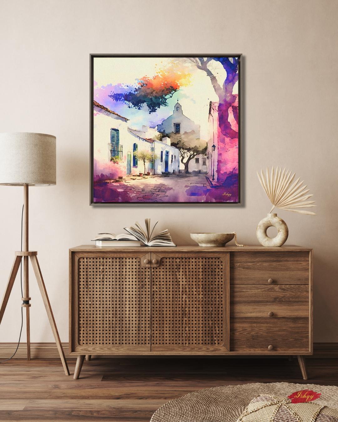 Uruguay Wall Art Colonia del Sacramento Print | Colorful Street Painting Travel Canvas | South America Decor Vibrant Home Wall Artwork