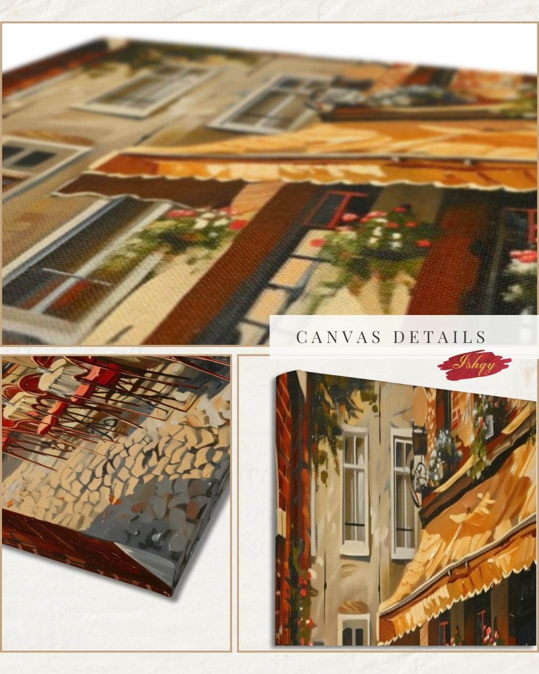 European Cafe Street Wall Art Print, Canvas, Framed Canvas, Rustic Vintage Parisian Bistro, Old Town Cobblestone Alley, Kitchen Dining Decor