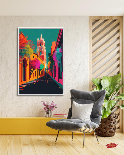 San Miguel de Allende Wall Art, Colorful Mexico Street Canvas Painting, Vibrant Colonial Architecture Artwork for Home Decor