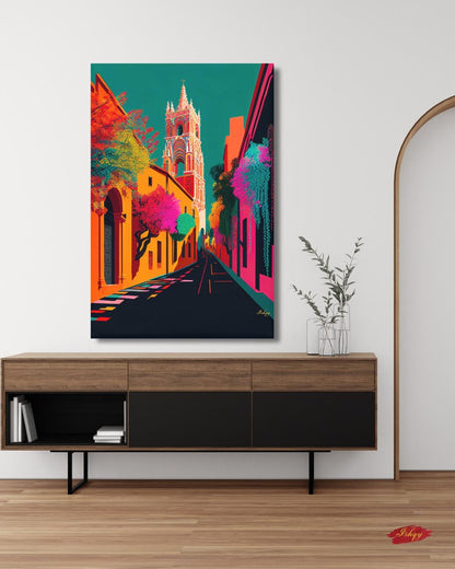 San Miguel de Allende Wall Art, Colorful Mexico Street Canvas Painting, Vibrant Colonial Architecture Artwork for Home Decor