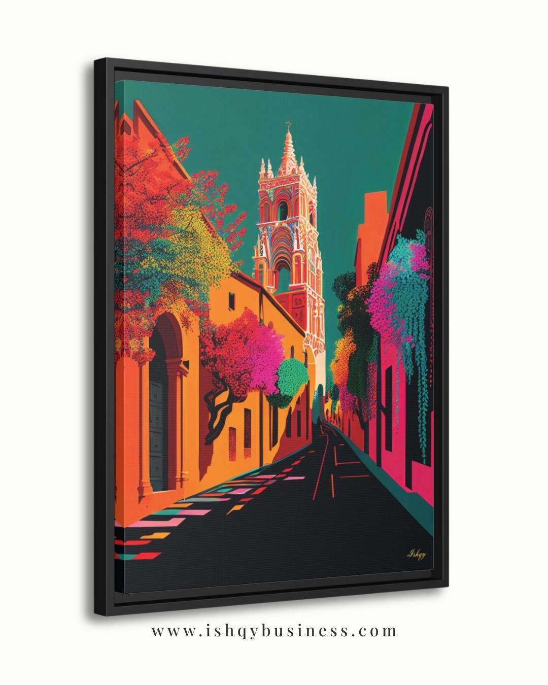 San Miguel de Allende Wall Art, Colorful Mexico Street Canvas Painting, Vibrant Colonial Architecture Artwork for Home Decor