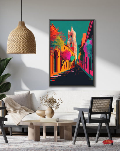 San Miguel de Allende Wall Art, Colorful Mexico Street Canvas Painting, Vibrant Colonial Architecture Artwork for Home Decor