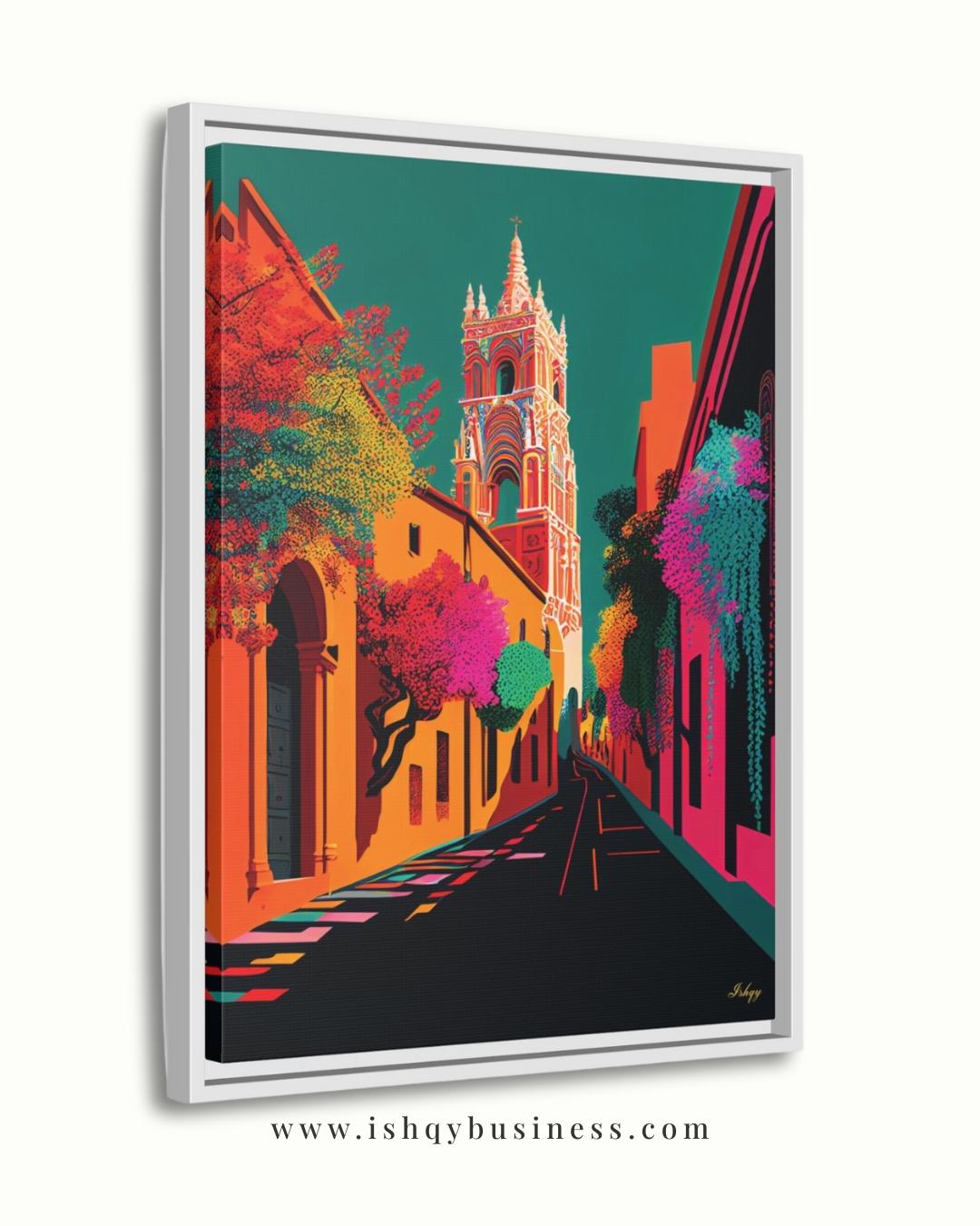 San Miguel de Allende Wall Art, Colorful Mexico Street Canvas Painting, Vibrant Colonial Architecture Artwork for Home Decor