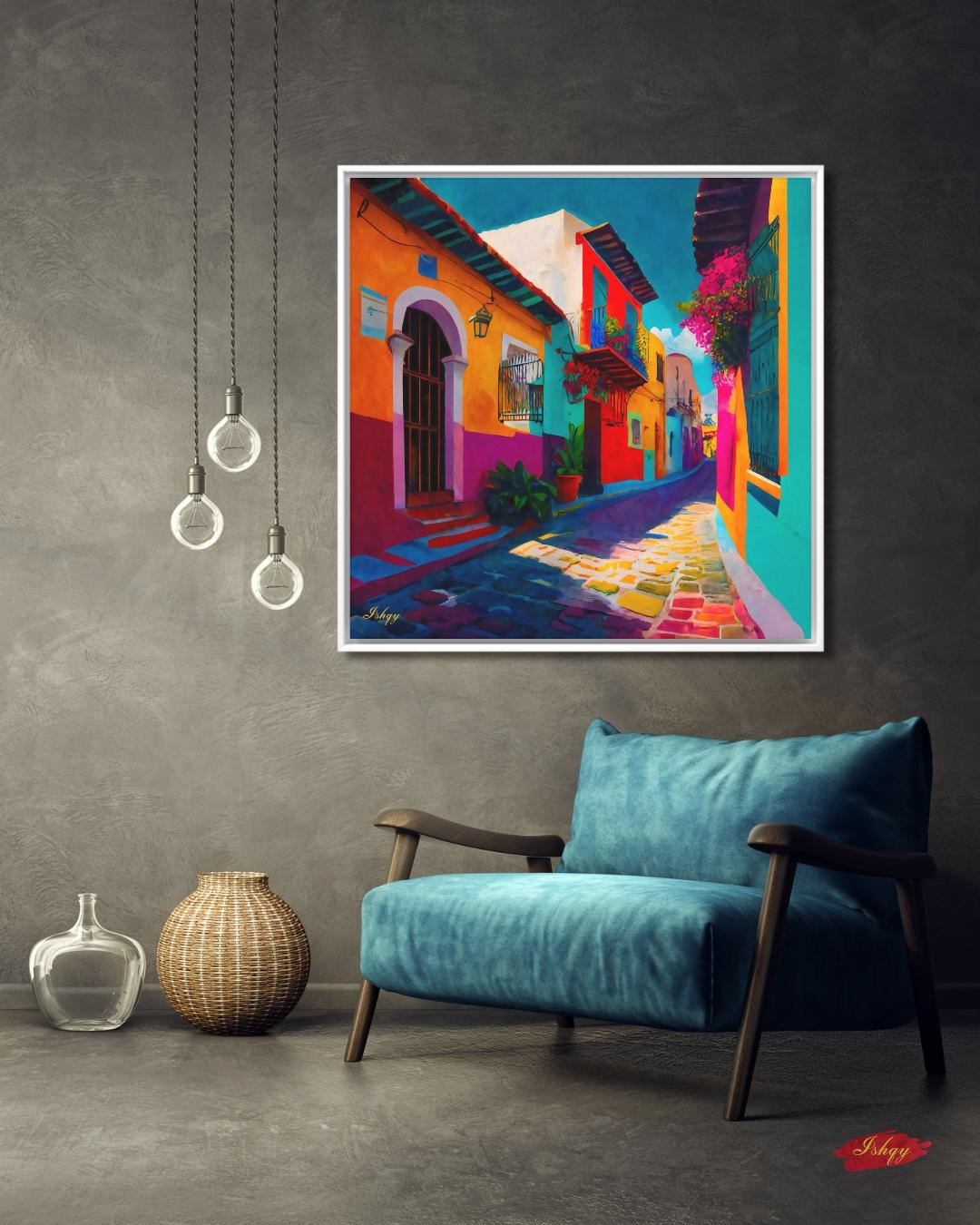 Oversized Mexican Street Canvas Wall Art, Colonial Alley Framed Canvas Print, Extra Large Textured Terracotta Decor, Housewarming Gift SEO tags: oversized wall art, extra large wall art, textured wall art, apartment decor, mexican wall art, large wall art, mexico wall art, housewarming gift, terracotta wall art, maximalist decor, urban wall art, city wall art, canvas wall art