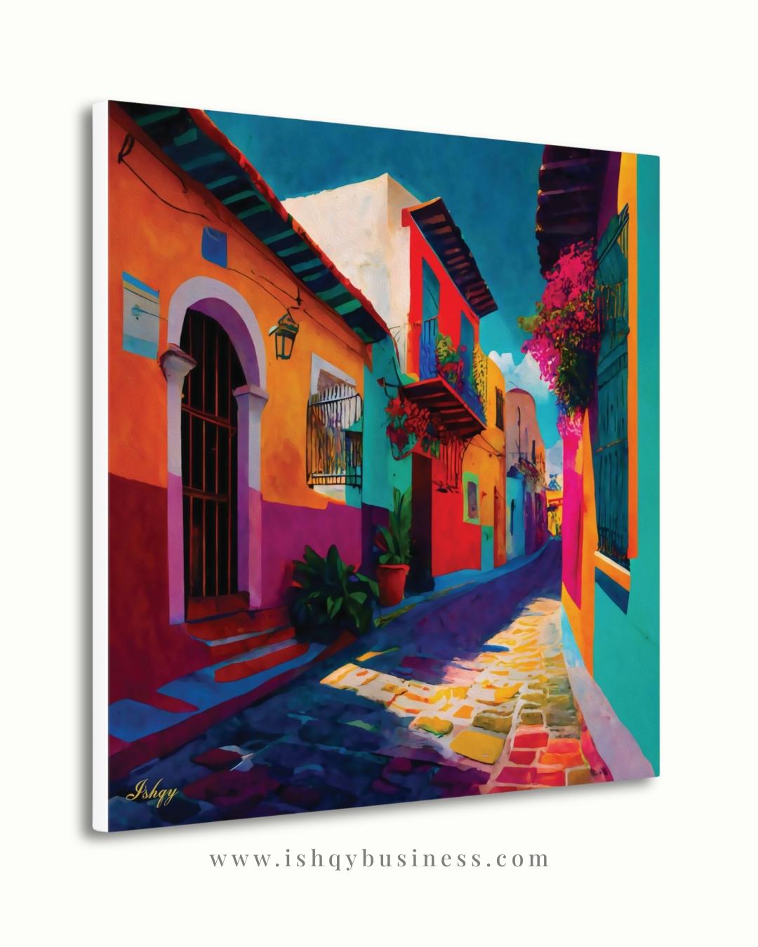 Oversized Mexican Street Canvas Wall Art, Colonial Alley Framed Canvas Print, Extra Large Textured Terracotta Decor, Housewarming Gift SEO tags: oversized wall art, extra large wall art, textured wall art, apartment decor, mexican wall art, large wall art, mexico wall art, housewarming gift, terracotta wall art, maximalist decor, urban wall art, city wall art, canvas wall art