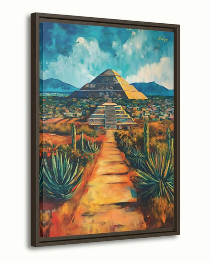 Great Pyramid Of Cholula Painting Canvas Framed Canvas, Mexico Landscape Art Print, Puebla Wall Art, Desert Agave Decor For Living Room