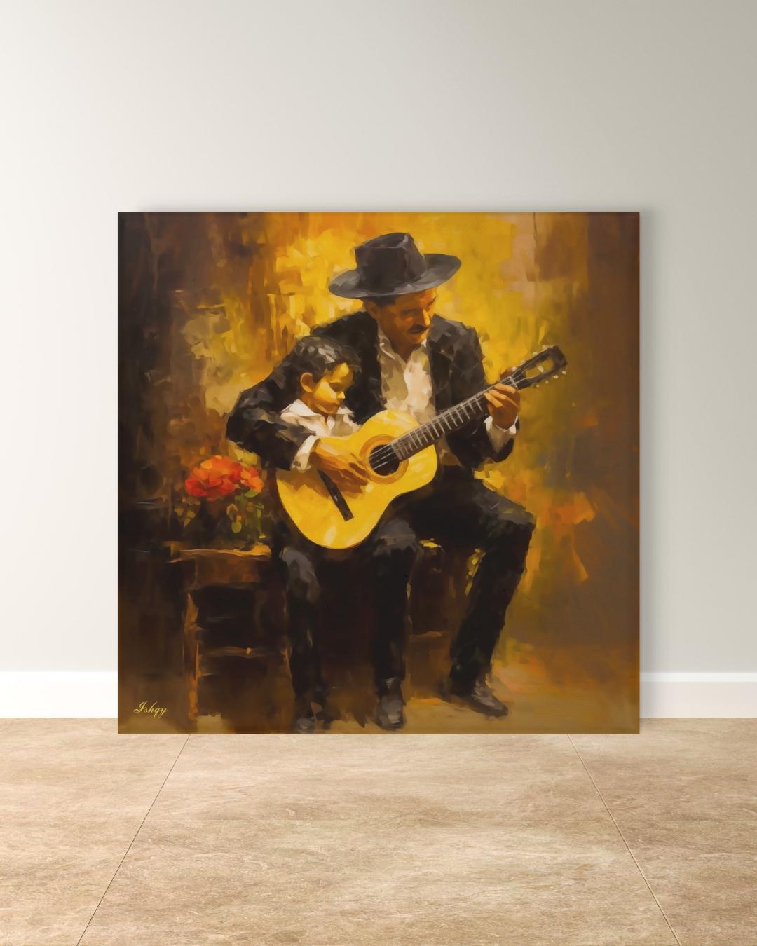Mexican Mariachi Guitarist Art, Ranchera Music Wall Art Canvas, Charro Guitar Painting, Latin Folk Artwork for Living Room Decor
