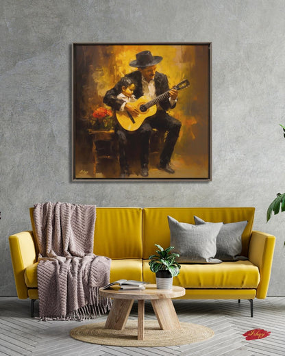 Mexican Mariachi Guitarist Art, Ranchera Music Wall Art Canvas, Charro Guitar Painting, Latin Folk Artwork for Living Room Decor