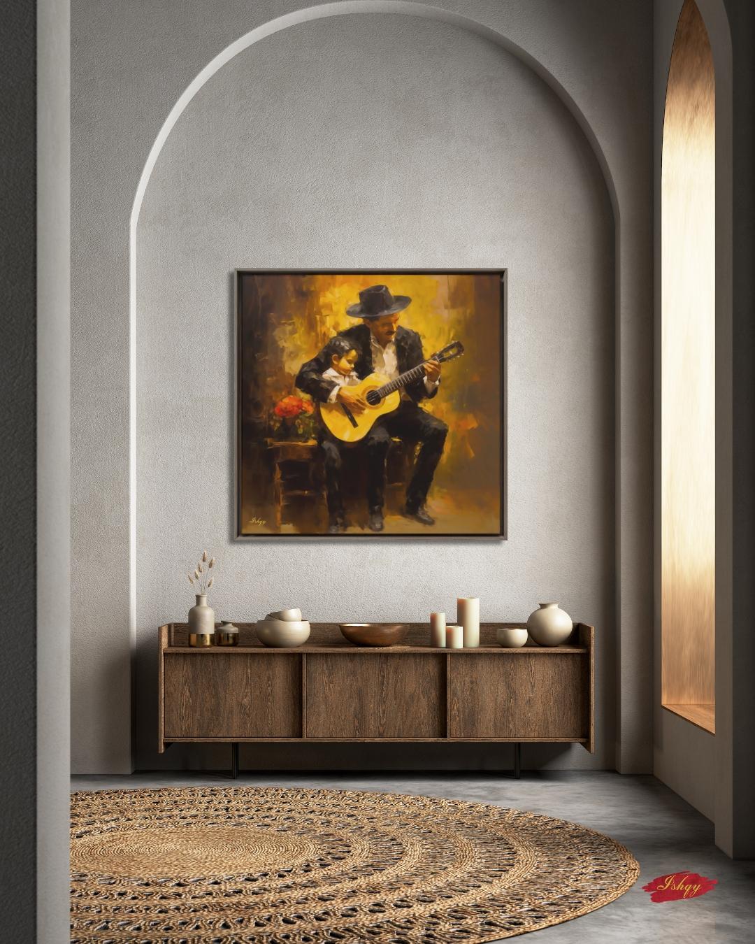 Mexican Mariachi Guitarist Art, Ranchera Music Wall Art Canvas, Charro Guitar Painting, Latin Folk Artwork for Living Room Decor