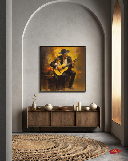 Mexican Mariachi Guitarist Art, Ranchera Music Wall Art Canvas, Charro Guitar Painting, Latin Folk Artwork for Living Room Decor