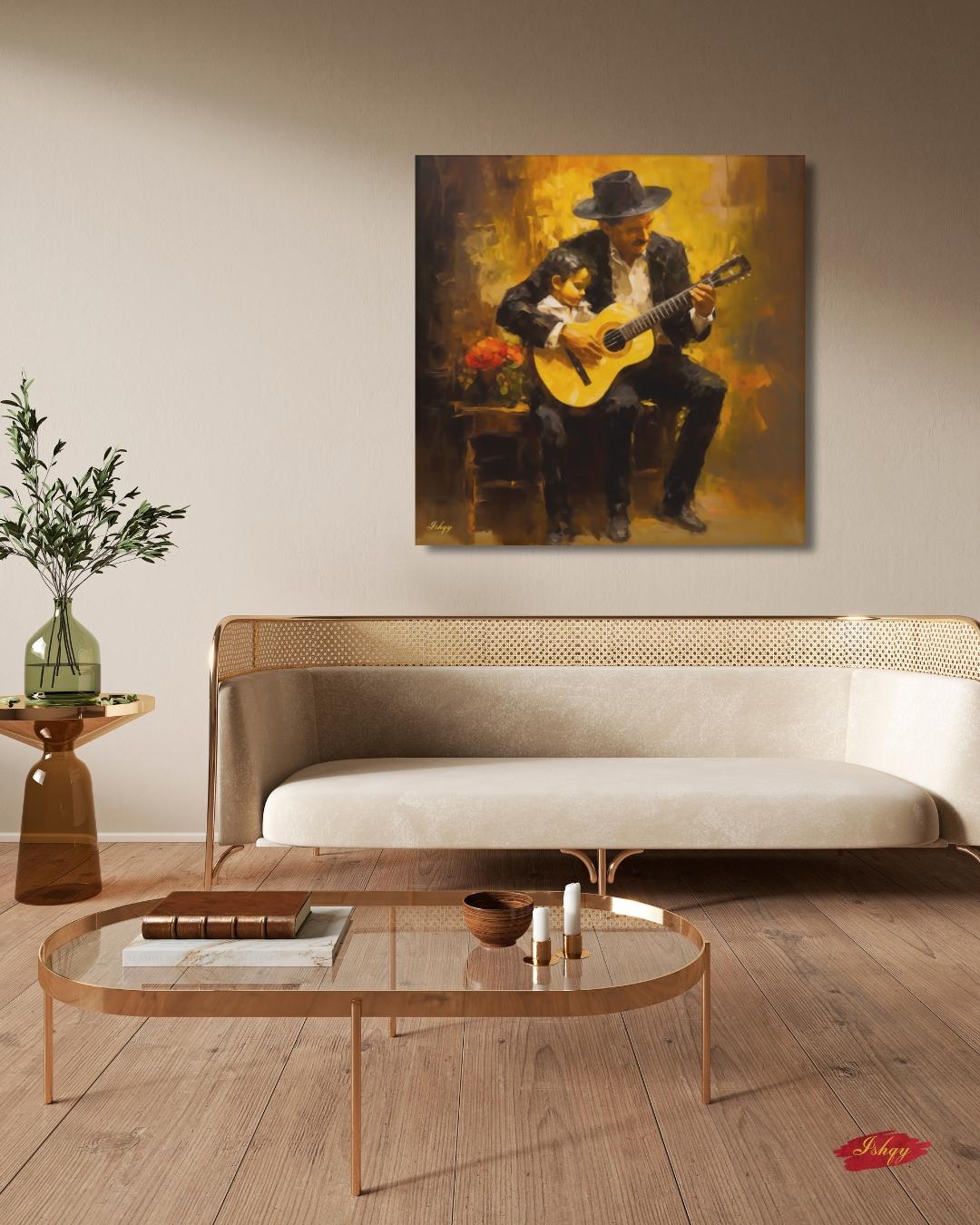 Mexican Mariachi Guitarist Art, Ranchera Music Wall Art Canvas, Charro Guitar Painting, Latin Folk Artwork for Living Room Decor
