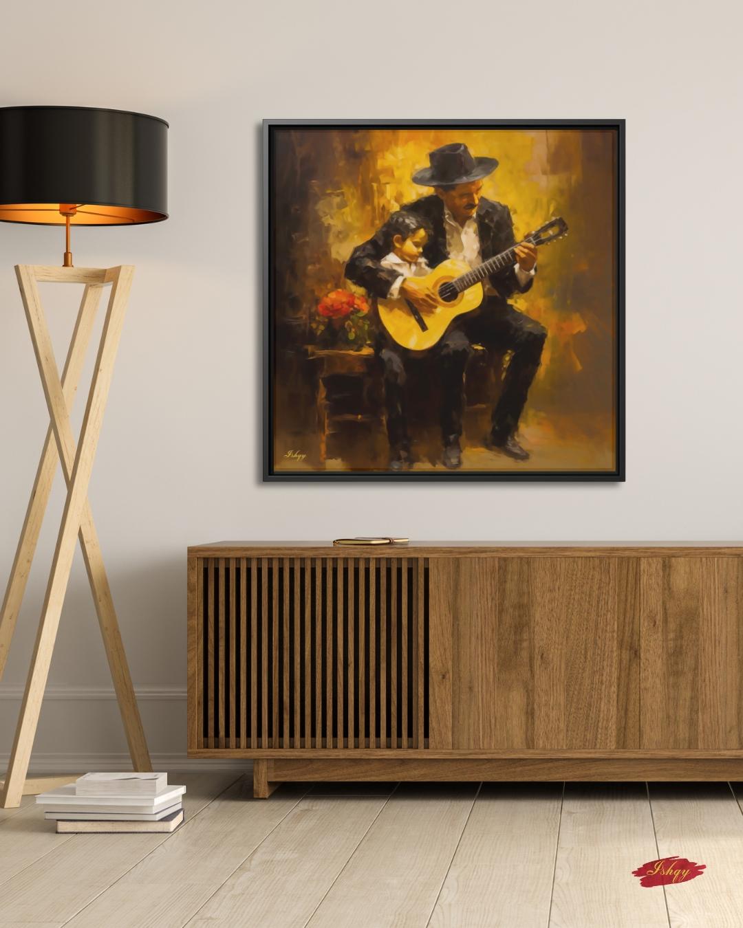 Mexican Mariachi Guitarist Art, Ranchera Music Wall Art Canvas, Charro Guitar Painting, Latin Folk Artwork for Living Room Decor