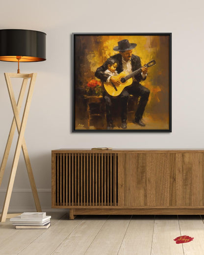 Mexican Mariachi Guitarist Art, Ranchera Music Wall Art Canvas, Charro Guitar Painting, Latin Folk Artwork for Living Room Decor