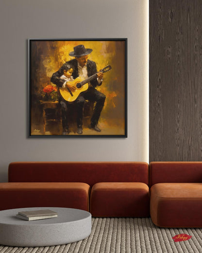 Mexican Mariachi Guitarist Art, Ranchera Music Wall Art Canvas, Charro Guitar Painting, Latin Folk Artwork for Living Room Decor