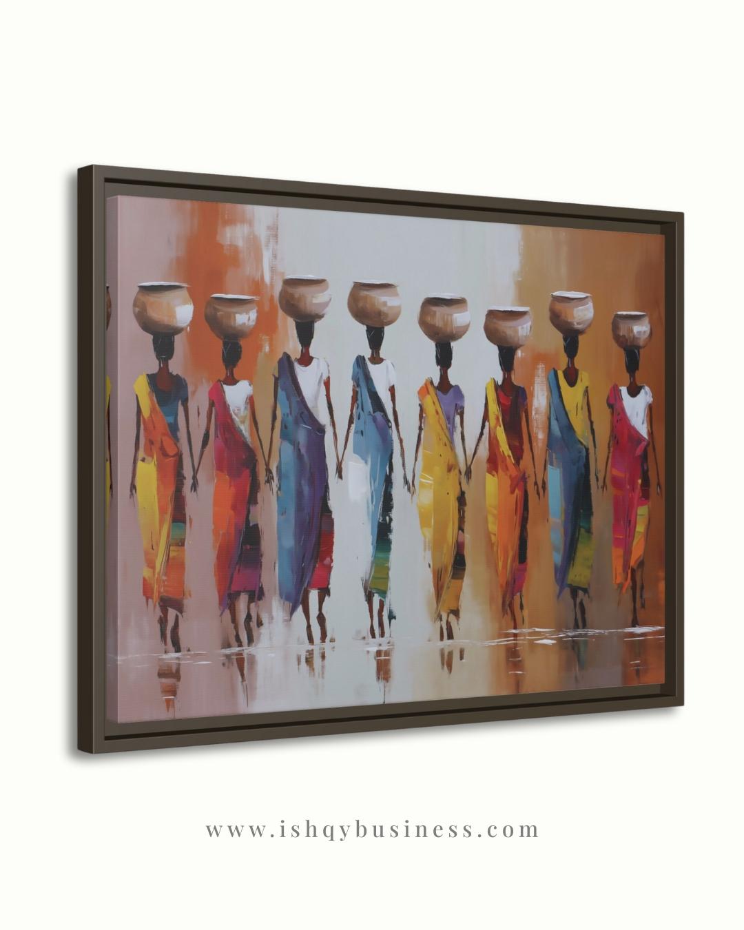 African Women Carrying Pots Wall Art, Colorful Figurative Painting, Tribal Culture Canvas Print, Global Home Decor, Ethnic Art