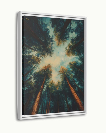 Redwood Forest Canopy Painting, California Nature Landscape Wall Art, Tranquil Tree Perspective Canvas for Living Room, Bedroom, or Office Decor