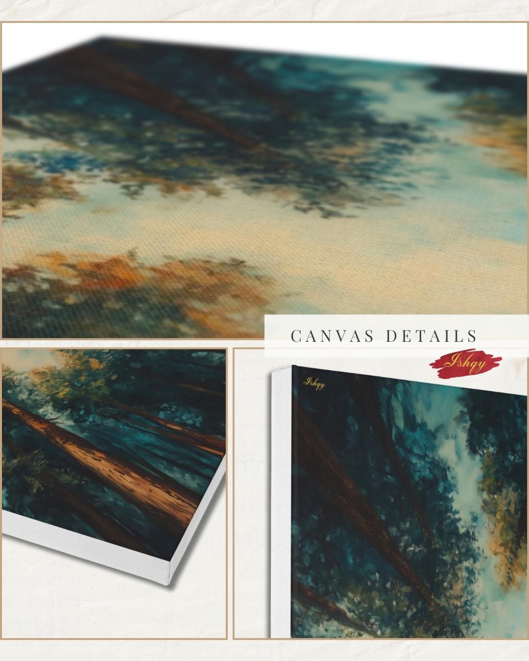 Redwood Forest Canopy Painting, California Nature Landscape Wall Art, Tranquil Tree Perspective Canvas for Living Room, Bedroom, or Office Decor