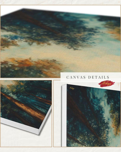 Redwood Forest Canopy Painting, California Nature Landscape Wall Art, Tranquil Tree Perspective Canvas for Living Room, Bedroom, or Office Decor