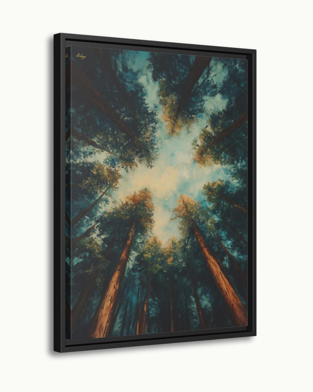 Redwood Forest Canopy Painting, California Nature Landscape Wall Art, Tranquil Tree Perspective Canvas for Living Room, Bedroom, or Office Decor