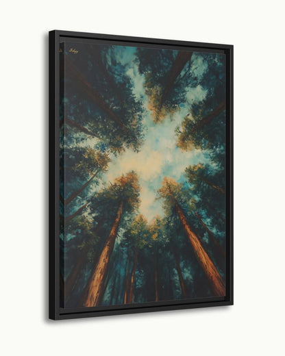 Redwood Forest Canopy Painting, California Nature Landscape Wall Art, Tranquil Tree Perspective Canvas for Living Room, Bedroom, or Office Decor