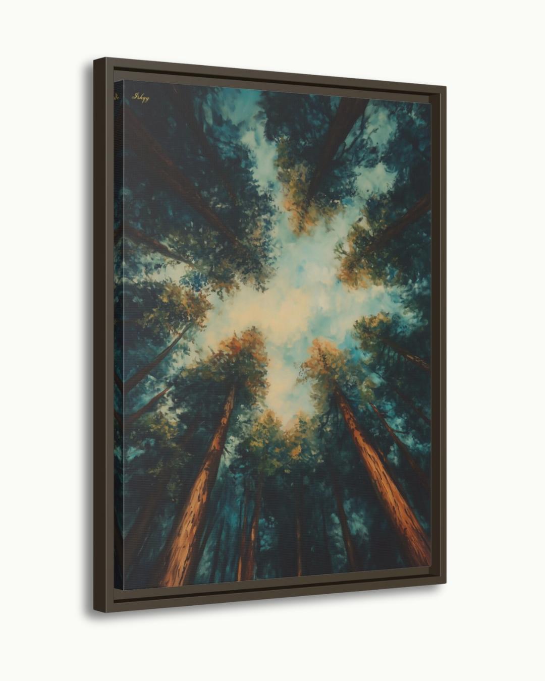 Redwood Forest Canopy Painting, California Nature Landscape Wall Art, Tranquil Tree Perspective Canvas for Living Room, Bedroom, or Office Decor