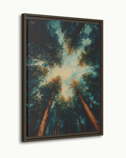 Redwood Forest Canopy Painting, California Nature Landscape Wall Art, Tranquil Tree Perspective Canvas for Living Room, Bedroom, or Office Decor