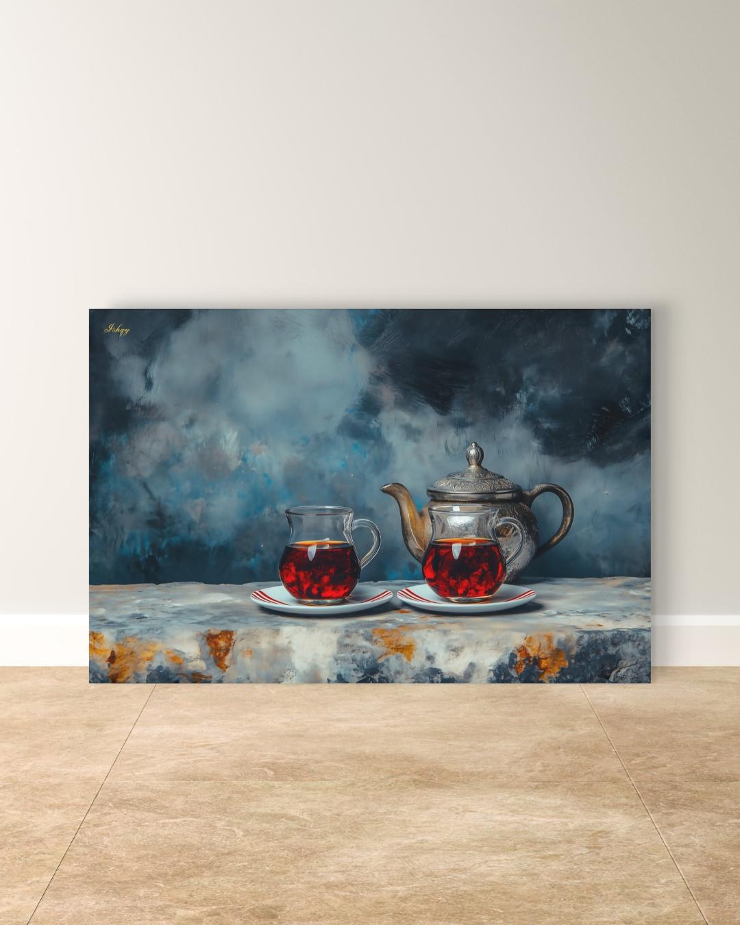 Turkish Tea Wall Art, Middle Eastern Tea Painting Print, Istanbul Still Life Canvas, Moroccan Teapot Art, Kitchen Decor, Cultural Home Art